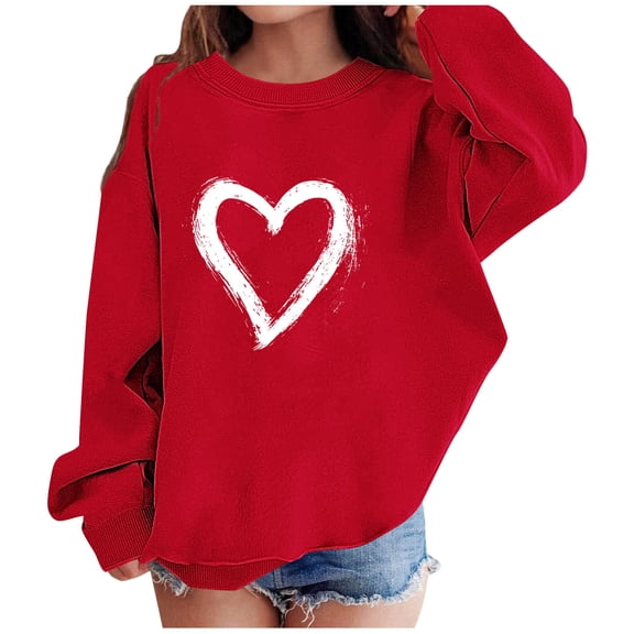 Hoodies for Teen Girls Boys Valentines Sweatshirt Kids Oversized Long Sleeve Pullover Shirt Trendy Preppy Clothes Girl's Solid Long Sleeve Red 6-7Y
