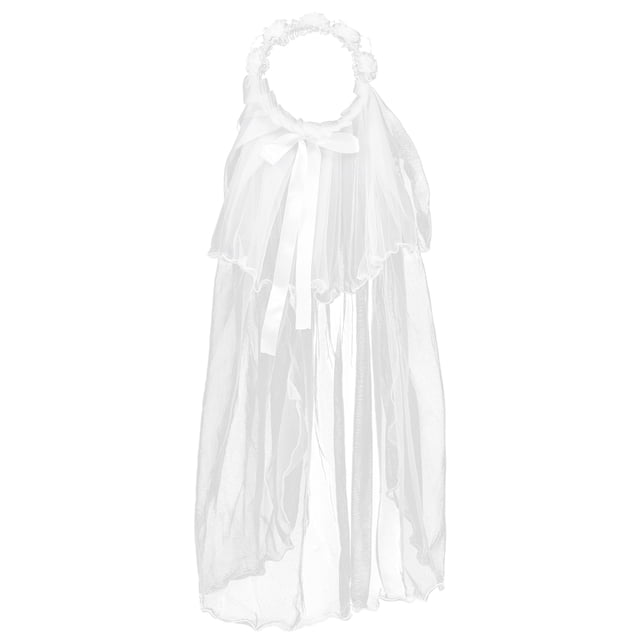MasteelfCA Flower Girl Veils Two Layers White Wedding Communion Hair Wreath (White)