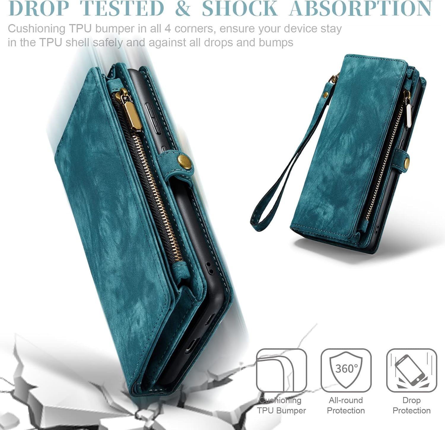 Asuwish Compatible with Samsung Galaxy S21 5G 6.2 inch Phone Case Zipper Wallet Detachable Tempered Glass Screen Protector Crossbody Strap Flip Card Holder Cell Cover for S 21 21S G5 Women Girls Blue