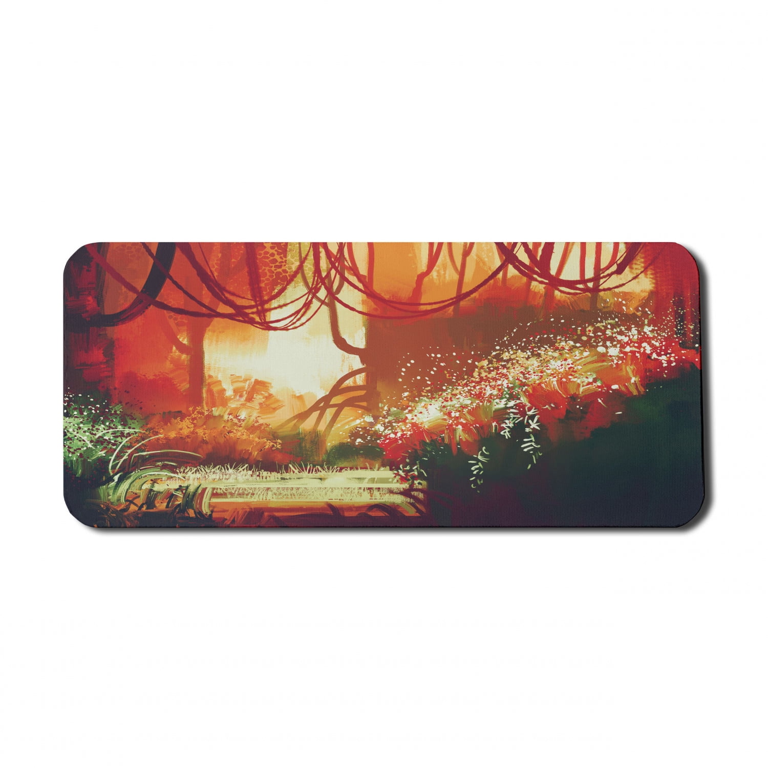 Fantasy Computer Mouse Pad, Colorful Modern Autumn Forest with Blured