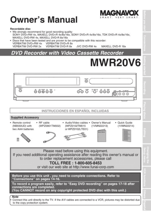Restored Magnavox MWR20V6 DVD/VCR Combo Recorder w/ Original Remote, Manual, A/V Cables & HDMI Converter (Good)