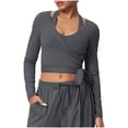 thumbnail image 2 of Idoravan Women V-Neck Long Sleeve Tops Women's Casual Fashion Solid Color Spring/Summer Long Sleeve Coat Tops, 2 of 4