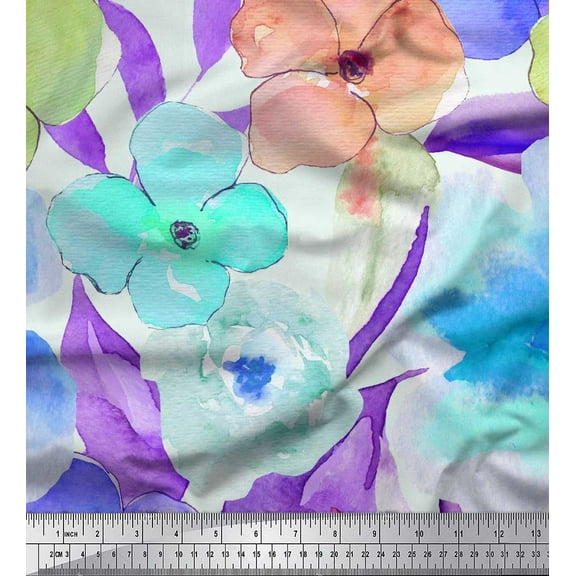 Soimoi Cotton Duck Fabric Flower Watercolor Print Fabric by the Yard 42 Inch Wide