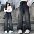 thumbnail image 4 of Wxirdiow Y2k Jeans for Kids Girl's Wide Leg Imitation Denim Pants Embroidery Loose Fit Casual with Pockets Basic Jeans Blue Size,12-14 Years, 4 of 9