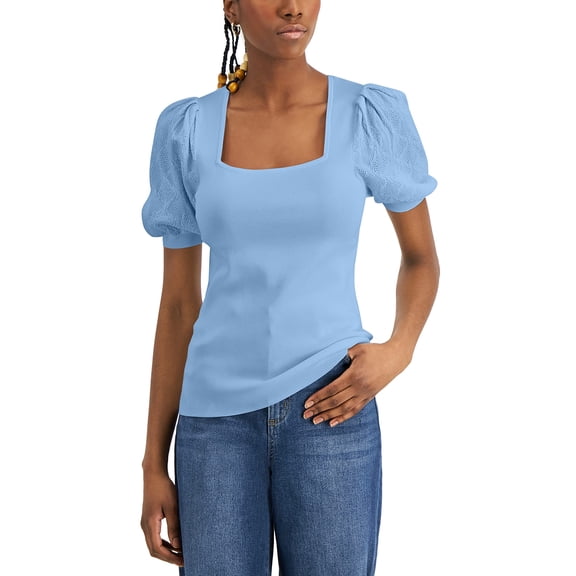 INC International Concepts Womens Pointelle Sleeve Sweater Dutch Canal S