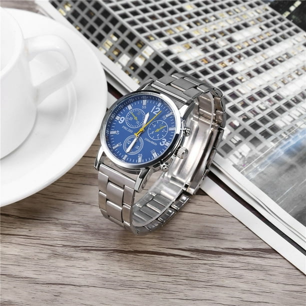 Men Watch Male Watch Wristwatch Analog Watches Men Male Analog Watch Stainless Steel Band Alloy Case Wristwatch Blue