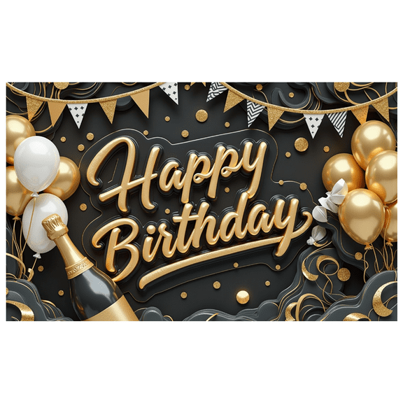 Elegant Birthday Banner Gold Theme Happy Celebration Decorative Backdrop for Party Event Indoor Decor