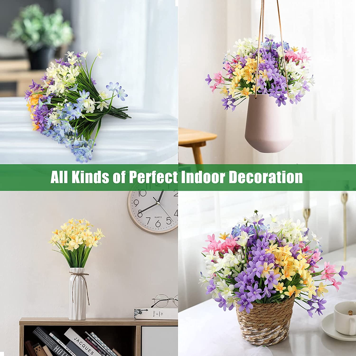 Sinhoon Artificial Daffodils Flowers, 10 Bundles Fake Flowers with Stems, UV Resistant No Fade Plastic Plants Faux Flowers Bouquet for Indoor Outdoor Home Garden Decoration
