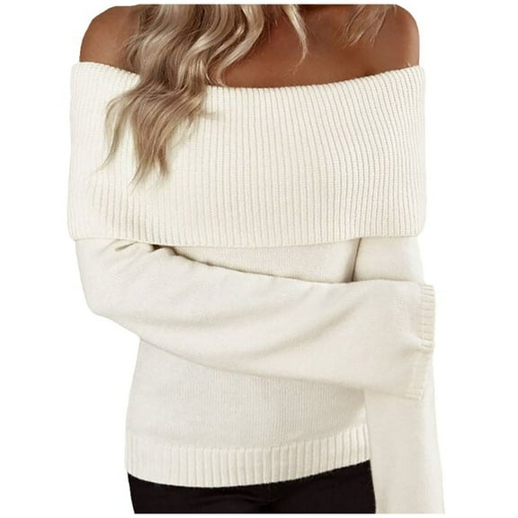 Ediodpoh Women's off Shoulder Slim Fit Fashion Knitted Long Sleeve Sweater and Elegant Pullover Top Sweaters for Women White M
