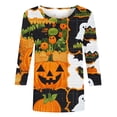 thumbnail image 3 of Halloween Women's Shirts 3/4 Length Sleeve Blouses Pullover Colorful Witch Ghost Pumpkin Printed T Shirt Crewneck Tunic Tops Casual Halloween Costumes, 3 of 5