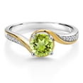 thumbnail image 2 of Gem Stone King 925 Silver and 10K Yellow Gold Ring Round Green Peridot and Moissanite (1.05 Cttw, Size 6), 2 of 3