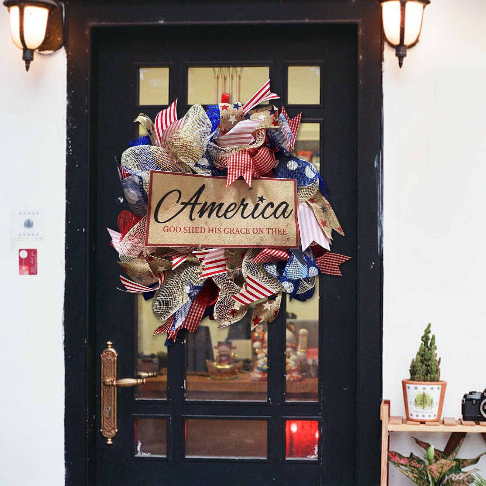 4th of July Truck Wreath Front Door Party Decoration Patriotic Red White Blue Independence Day 1776-2026 Memorial Day Bow Knot USA Gifts