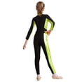 thumbnail image 2 of Yeahdor Kids Girls Metallic Color Block Long Sleeve Gymnastics Unitard Full Body Jumpsuit Athletic Dance Bodysuit Fluorescent Green 8, 2 of 7