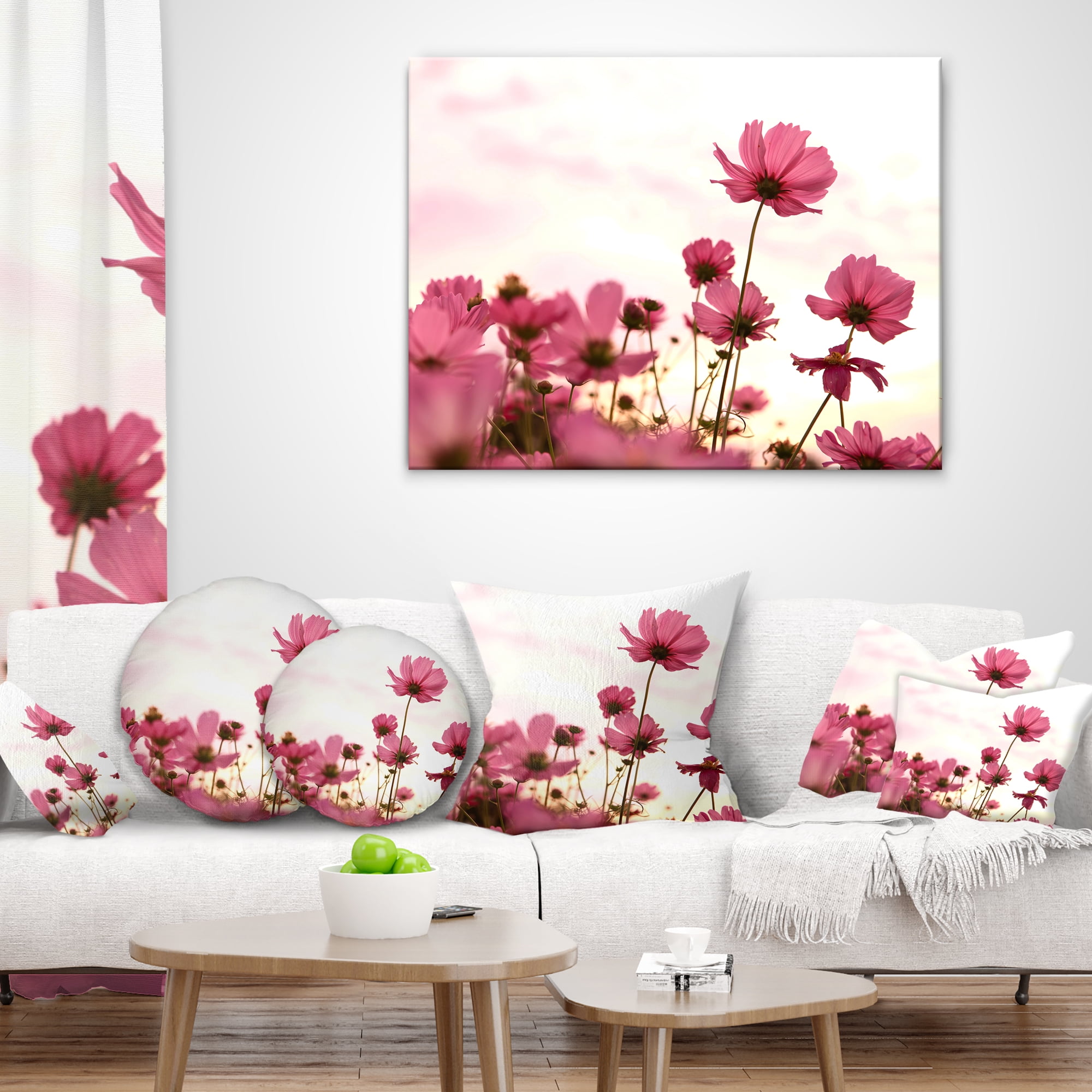 Designart Cosmos Flowers Meadow At Sunset - Floral Throw Pillow - 12x20