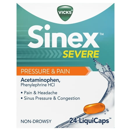 Vicks Sinex SEVERE Sinus Pressure, Pain, Congestion, & Headache Relief, Non-Drowsy LiquiCaps, 24