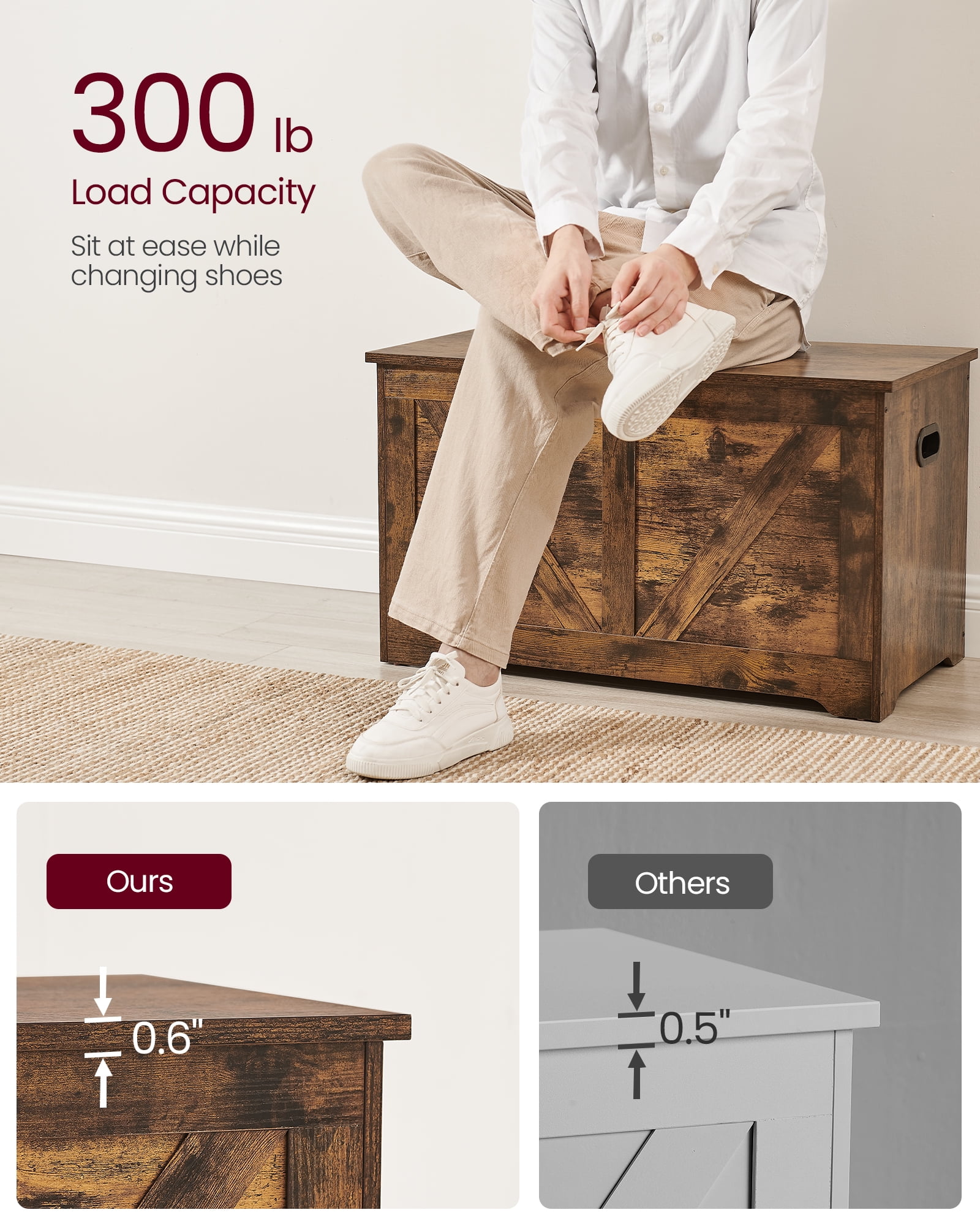 Shoe Rack Bench, Entryway Storage Box, Storage Chest Clothes Organizer with Large Capacity Box,  Rustic Brown