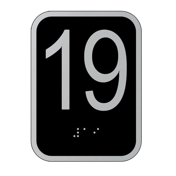 Elevator floor number 19 sign- Elevator Jamb Plate Star 19 ( 3x4, cast Iron, Black, Double sided tape) -ref17222