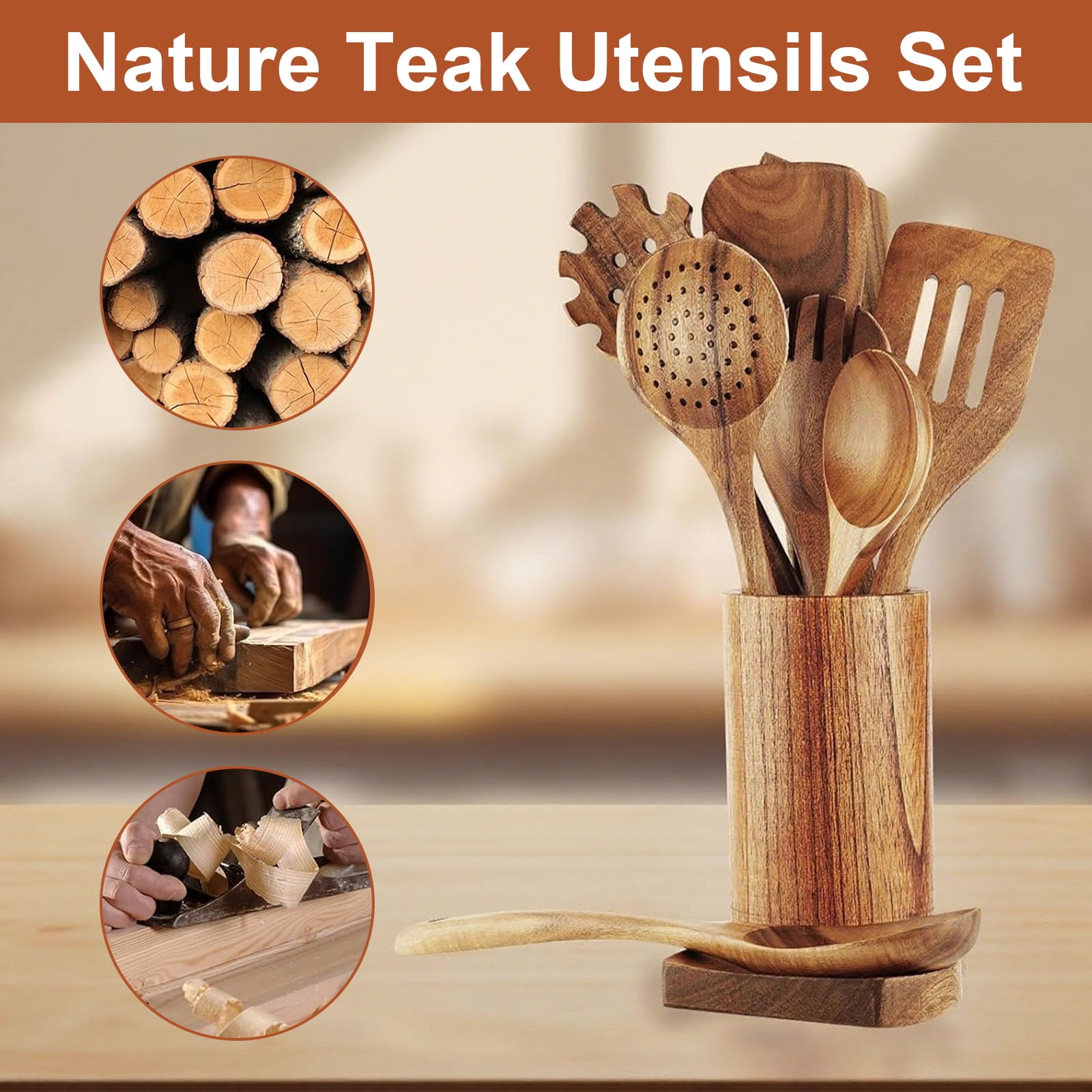 10Pcs Wooden Spoons for Cooking, Smooth Finish Teak Wooden Utensils for Cooking, Soft Comfort-Grip Wood Spoons for Cooking, Non-Stick Wooden Cooking Utensils - Wooden Spoon Sets