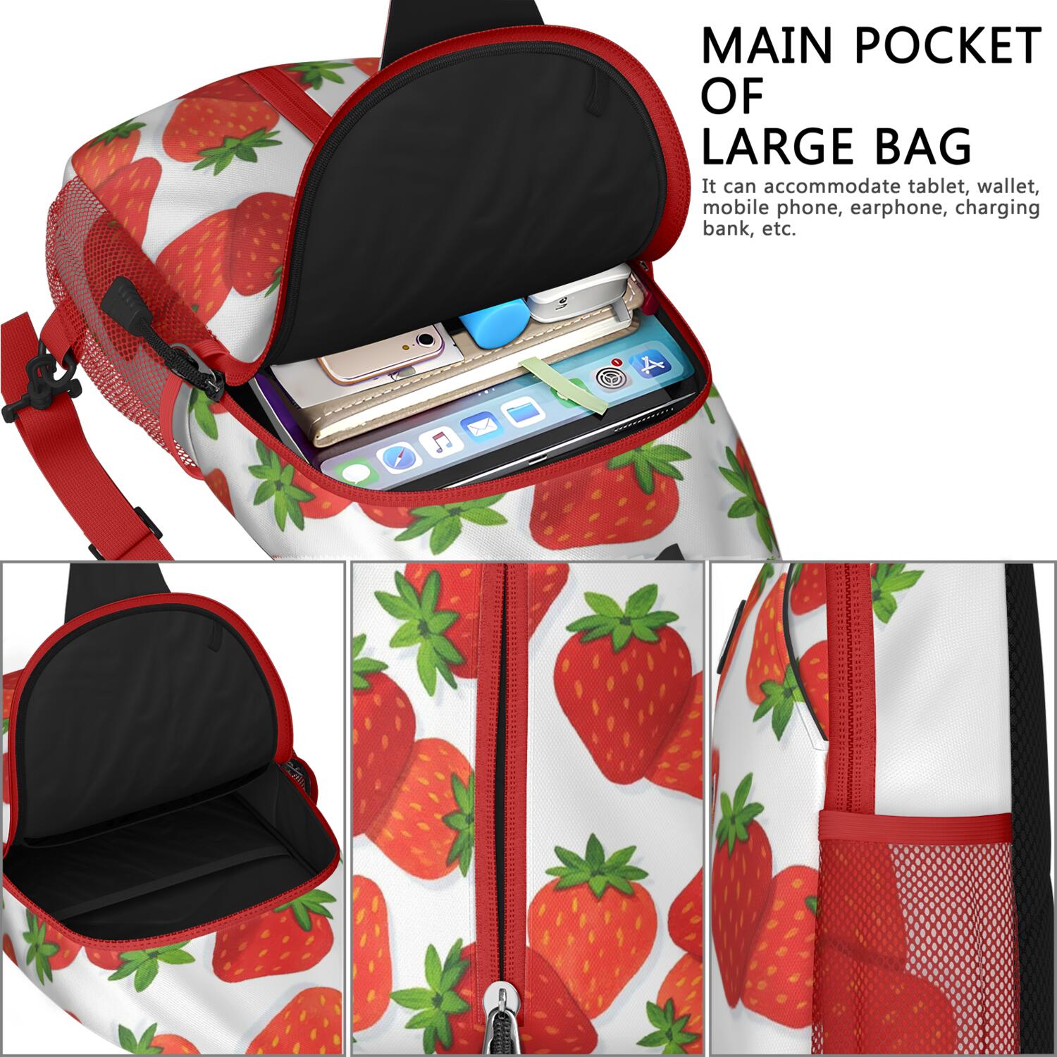 Sling Backpack Crossbody Shoulder BagHiking Sling Backpack for Men Women Travelers Strawberry