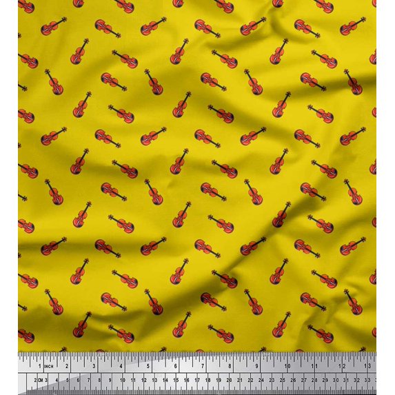 Soimoi Cotton Cambric Fabric Guitar Musical Instrument Fabric Prints by Yard 42 Inch Wide