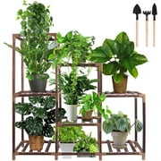 Plant Stand Indoor Three Tier Plant Shelf Outdoor Wooden & Plastic 3 Tiers Garden Flower Pot Rack