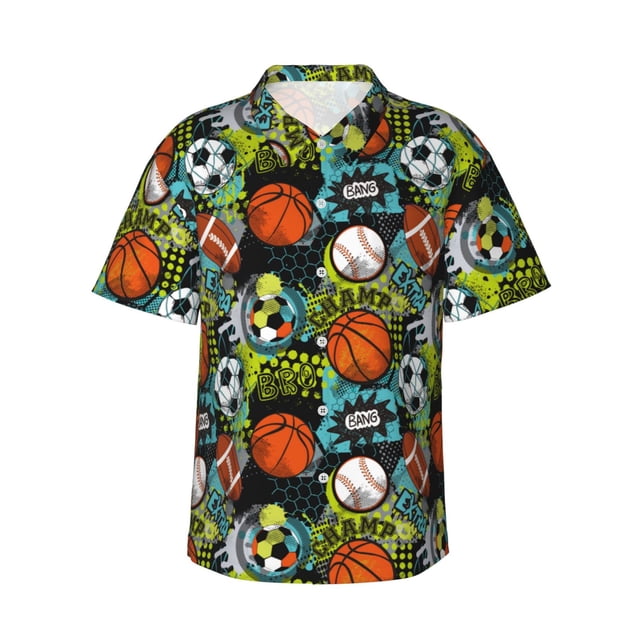 Balery Balls Camisas hawaianas de manga corta para hombre, camisas playeras de corte holgado, camisas de vacaciones con botones,3X-Large