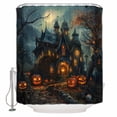 thumbnail image 2 of Halloween Pumpkin Waterproof Fabric Shower Curtain, Retro Forest Cottage Castle Vintage Bats Shower Curtain for Bathroom Curtains Bathtubs Hotel Washable Shower Curtains with 12 Hooks Standard 60x72, 2 of 6