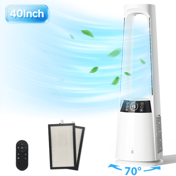 LifePlus 40" Bladeless Tower Fan, Quiet Cooling, 12 Speeds, 70° Oscillation, LED Touch Remote, 12H Timer, Safe for Kids & Pets Home Office Bedroom