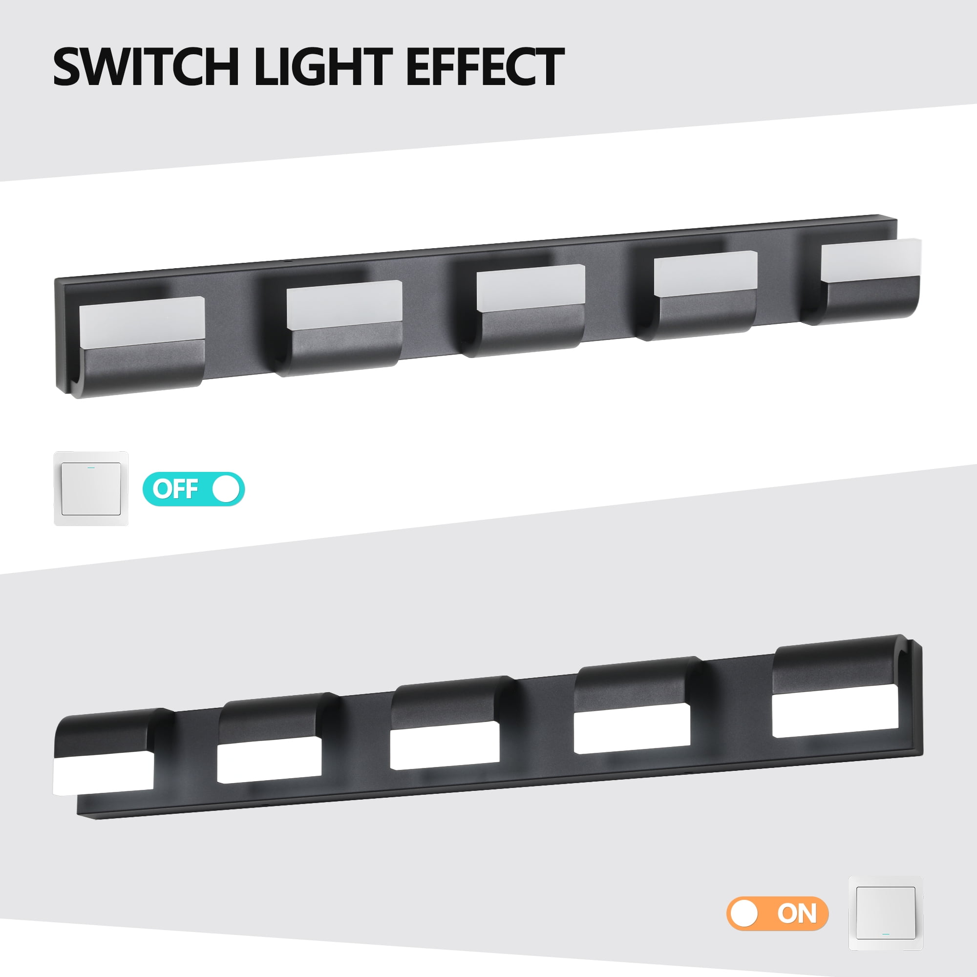 5-Light 32.3 Inch Vanity Light Fixtures , Matte Black Modern Acrylic Bathroom Wall Lighting Fixtures for bathroom lights (Cool White 6000K)
