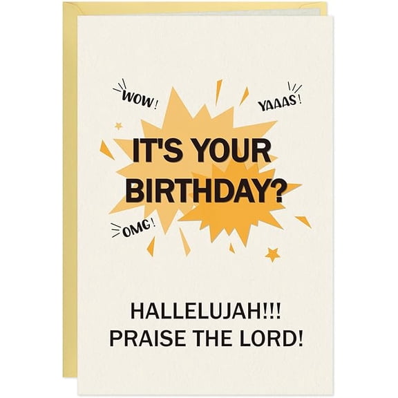 WaaHome Funny Birthday Card - 5.5x8 Inch Recycled Happy Birthday Card with Envelope Bday Gift for Friends Teens Family - HALLELUJAH!
