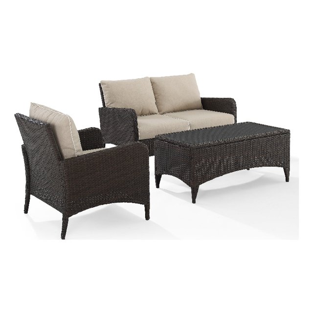Crosley Kiawah 3 Piece Outdoor Wicker Conversation Set in Sand
