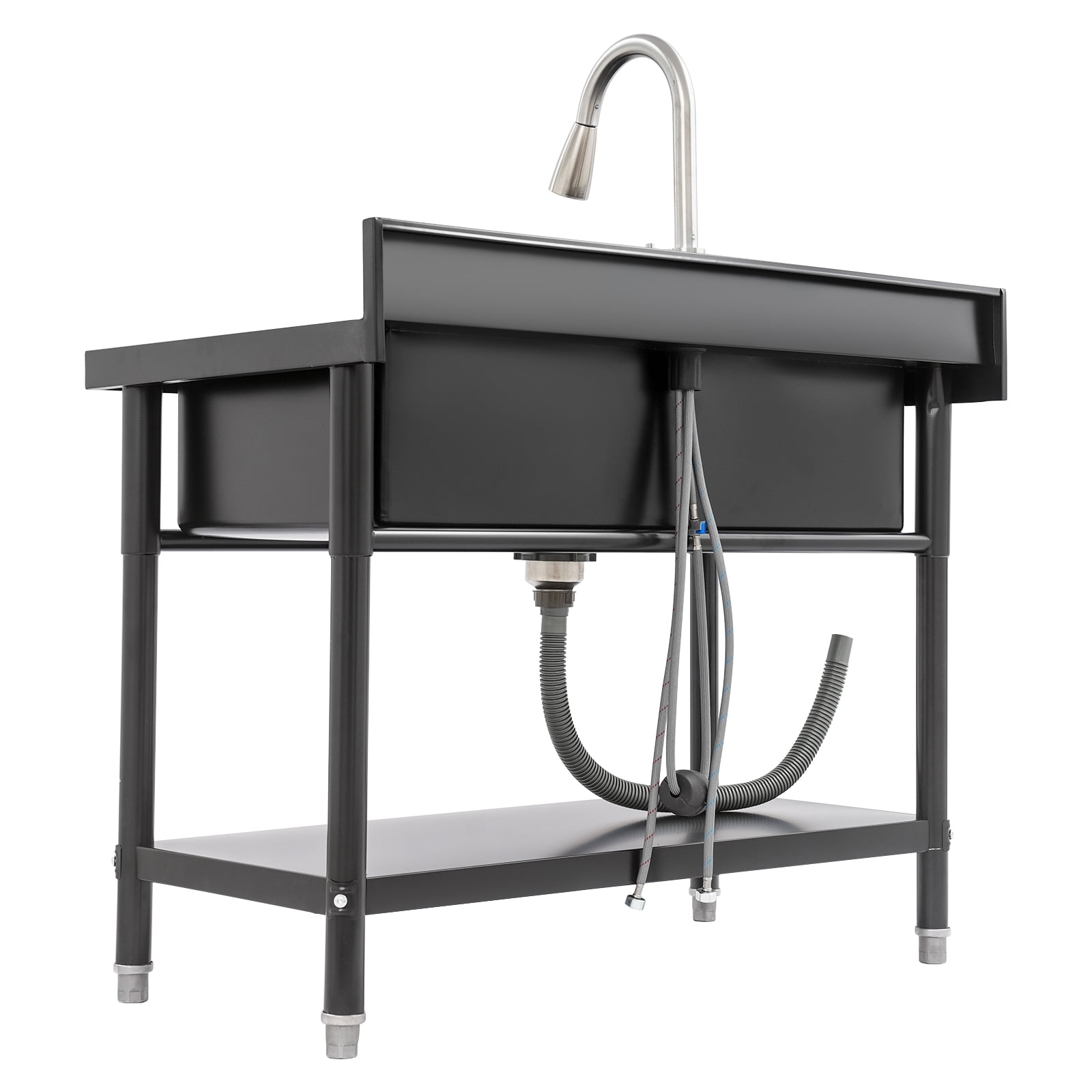 Black Stainless Steel 100x60x80cm Independent Sink With Pull-Out Faucet Commercial Kitchen Large-Capacity Working Sink