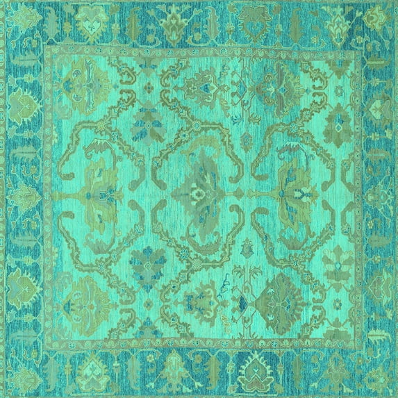 Ahgly Company Indoor Square Oriental Turquoise Blue Traditional Area Rugs, 3' Square