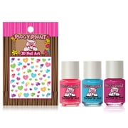 Piggy Paint Unicorn Fairy Gift Set for Kids, 3 Non-toxic Nail Polishes & Nail Art
