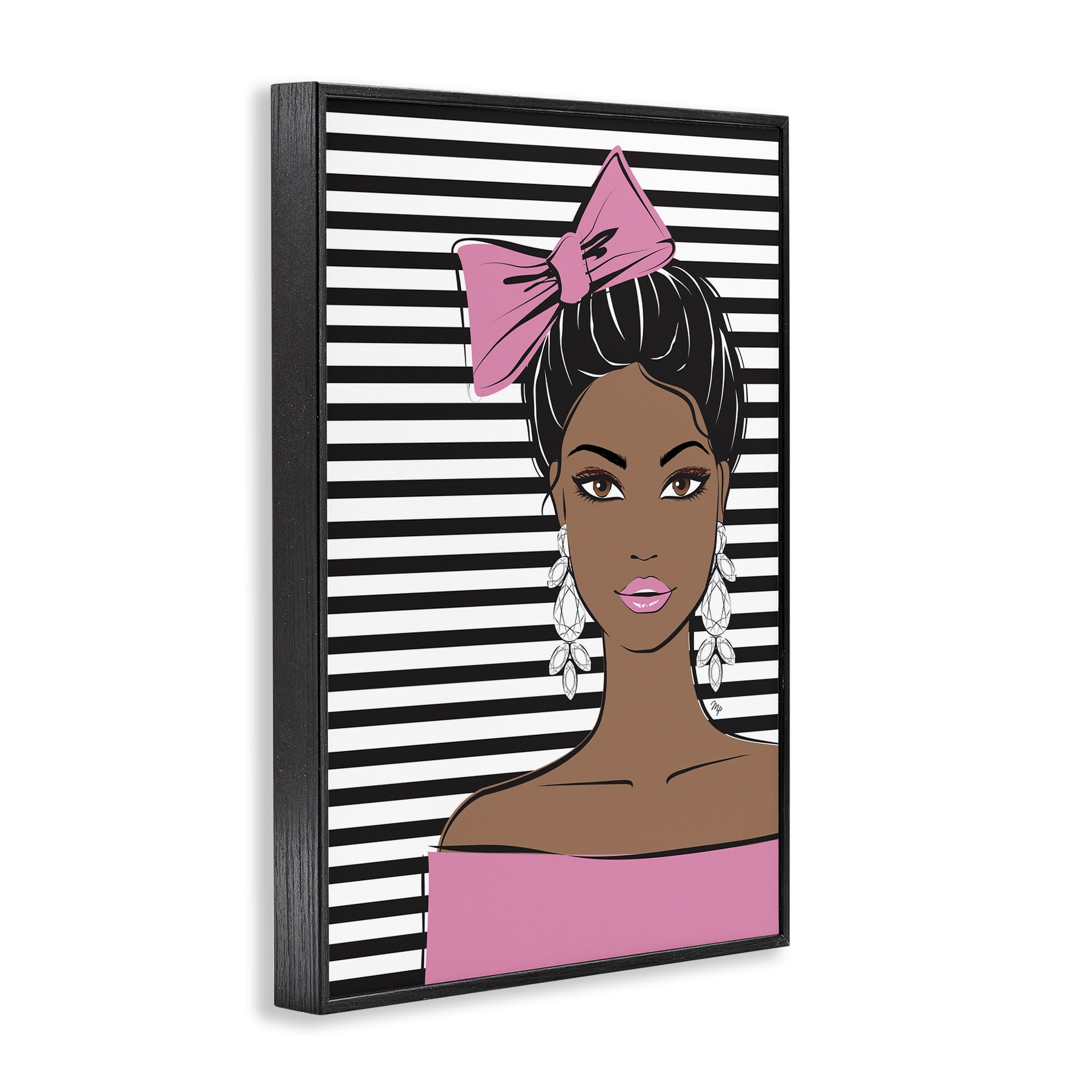 Stupell Industries Girl with Bow & Jewel Earrings Black Framed Giclee Art, design by Martina Pavlova