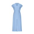 thumbnail image 5 of Uscallm Women's Summer Casual V Neck Short Sleeve Midi Dresses Flowy A-Line Zip Boho Beach Vacation Solid Maxi Sundresses, Blue 2XL, 5 of 9