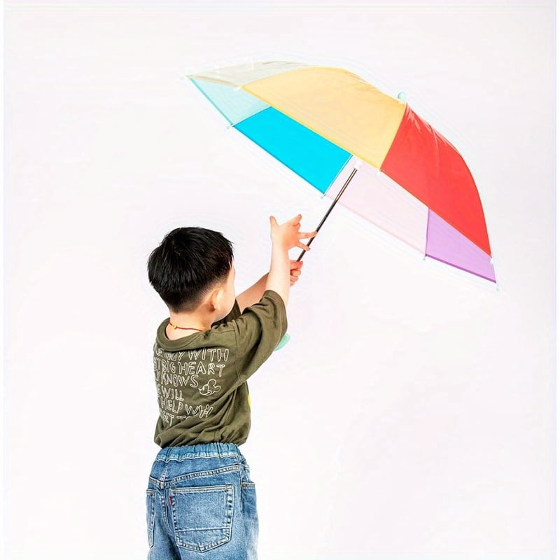 Kids Clear Transparent Rainbow Umbrella, Easy-Grip Handle, Durable Fiber Frame, Compact Children's Rain Umbrella for School & Travel, Boys & Girls