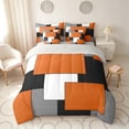 thumbnail image 3 of Manfei Orange Geometric King Bedding, Abstract Grid King Bed in a Bag, Black White Orange Gray, Gray Reversible 7-Piece, 3 of 6