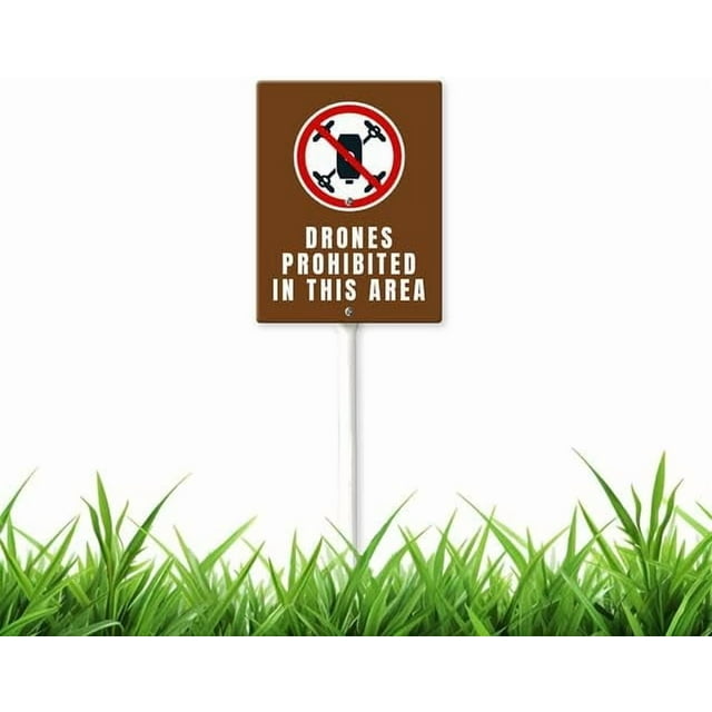 Letrero de aluminio de 8 x 12 pulgadas "Prohibido el uso de drones en esta área" para caminos, entradas o senderos, ideal para jardín, césped, etc.