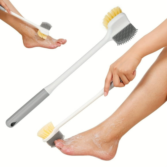 Long Handle Foot Cleaning Brush for Exfoliation and Massage Soft Bath Shower Tool with Sides Design
