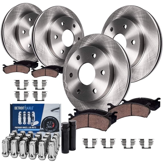 Detroit Axle - 11pc Brake Kit for Chevy Silverado 1500 Tahoe, GMC Yukon XL Sierra 1500, 12'' Front & 12.78'' Rear Disc Brake Rotors Ceramic Brake Pads Wheel Lug Nuts Socket Keys Replacement