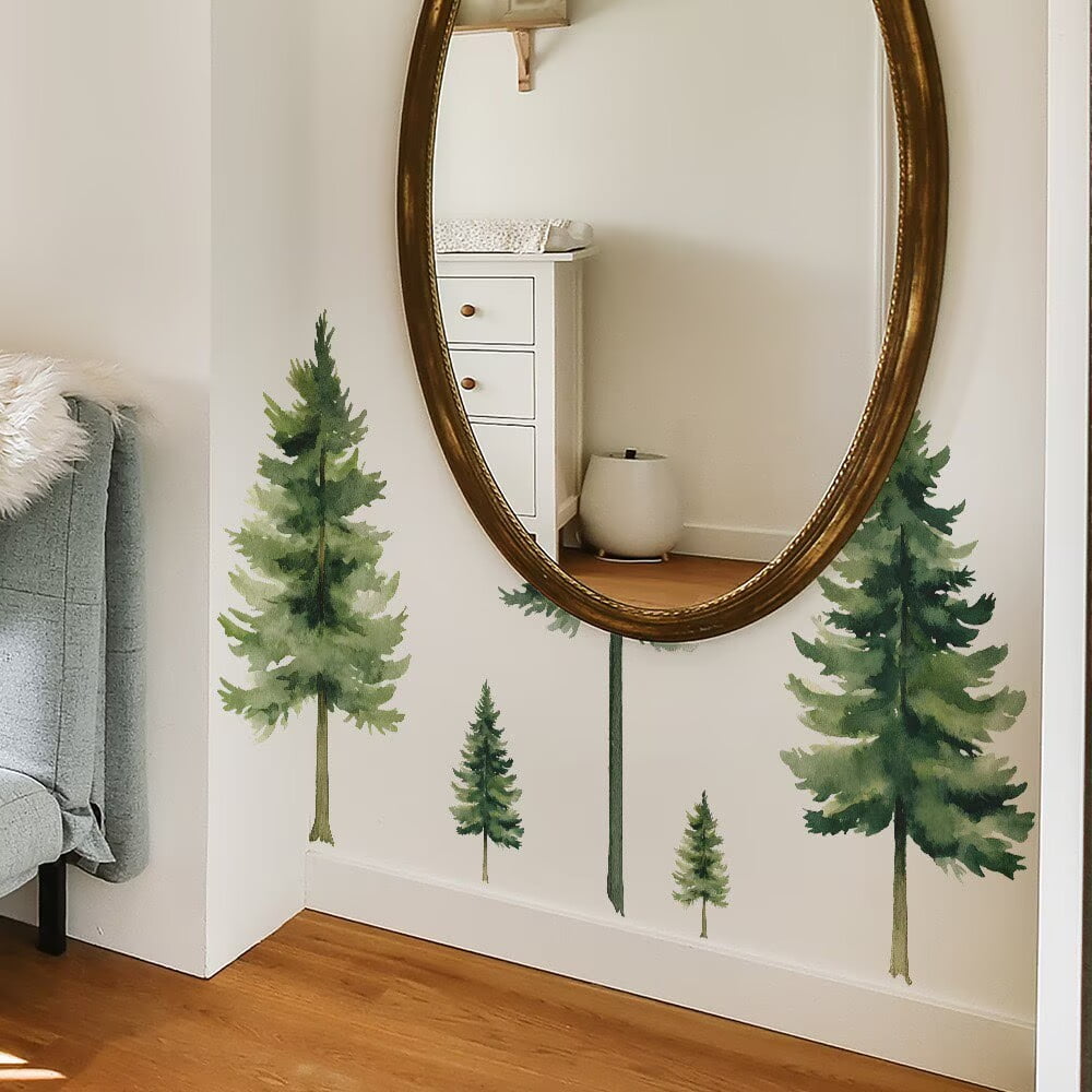Pine Tree Wall Art - Pine Tree Wall Decal, Wall Stickers Peel and Stick DIY Removable tree Walls Murals Decor for Living Room Bedroom Classroom Nursery glass decals