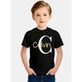 thumbnail image 1 of Boys 'CALVIN' Letter Print T-Shirt - Fashionable Letter Graphic, Round Neck, Short Sleeve, Teen Summer Casual Top - Gentleman Boys Tee, 1 of 6