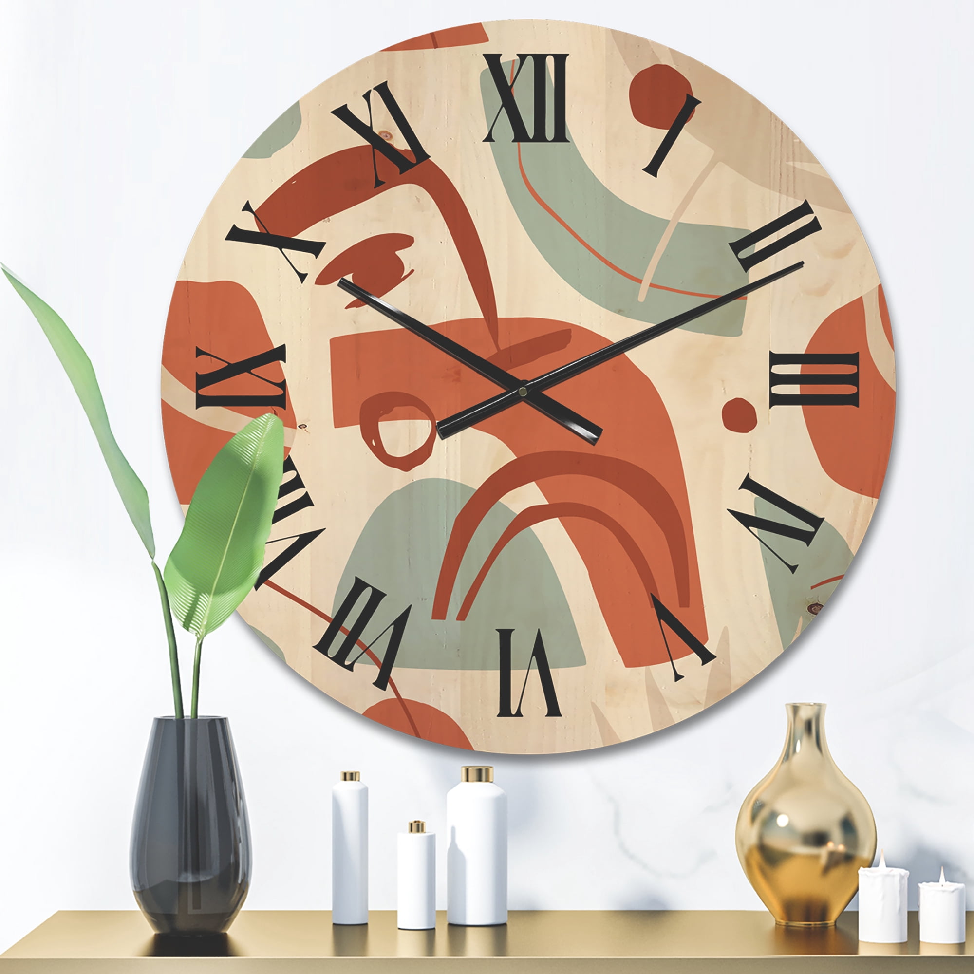 Designart 'Tropical Palm Leaves With Geometrical Shapes' Modern Wood Wall Clock