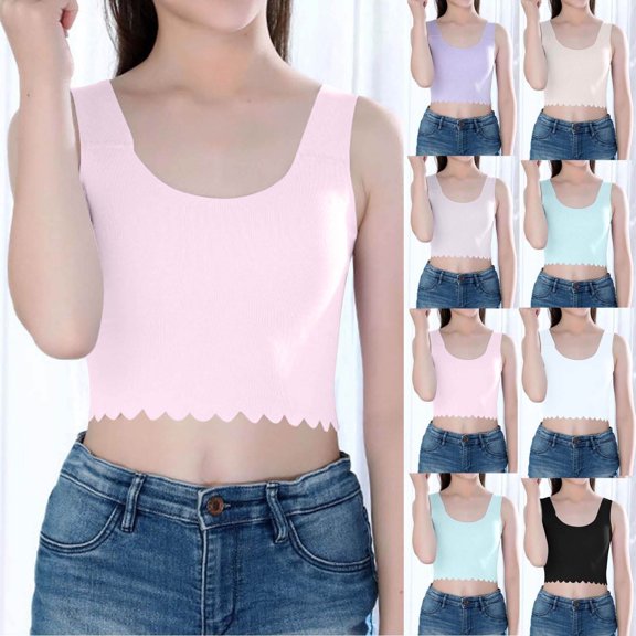 Crunowin Girls Teen Tank Tops, Soft Modal Padded Bra Stretchy Crew Neck Bra Vest Size 14 White
