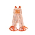 thumbnail image 2 of Coollooc Toddler Girl Plaid Jumpsuit, Easter Outfit Overalls Easter Eggs Bunny Embroidery Neck Strap Ruffled Leg Outfit, Romper Flare Pants Bell Bottom Jumpsuit(Orange,3Y), 2 of 9