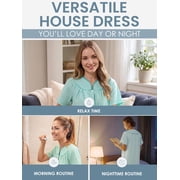 Casual Nights Women's Snap Front House Dress, Lightweight Short Sleeve Cotton-Poly Knit Duster Robe with Pockets, Mid-Calf, Striped Green Medium