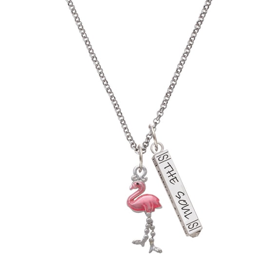 Delight Jewelry Silvertone Flamingo with Dangle Legs Silvertone Hope Anchors the Soul Bar Charm Necklace, 23"