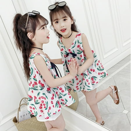 

kpoplk Toddler Dresses Toddler Kids Baby Girls Clothes Summer Sleeveless Floral Princess Dress Casual Beach Little Girl Dresses(White)