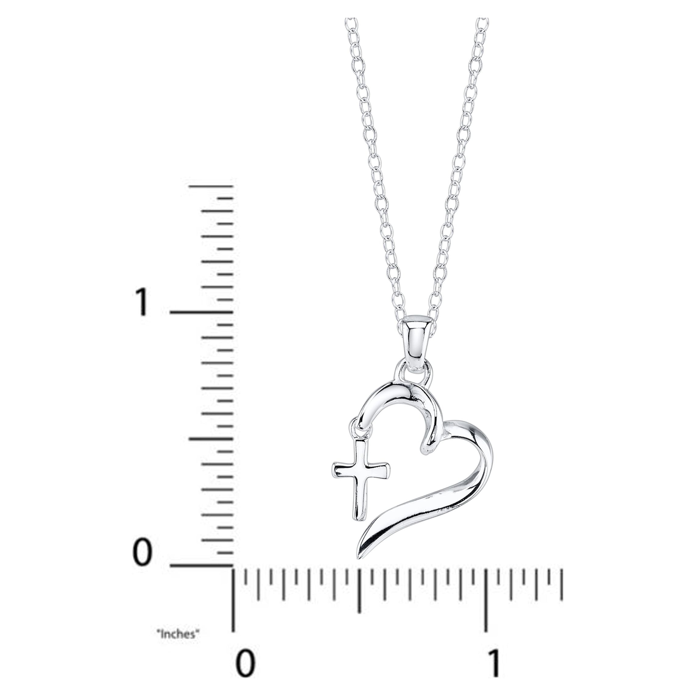 Amy and Annette Faith Hope Love Heart Necklace, Sterling Silver, 18" +2" Length